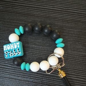 Handcrafted 'Howdy Y'all" Black, White, and Teal Wristlet Keychain